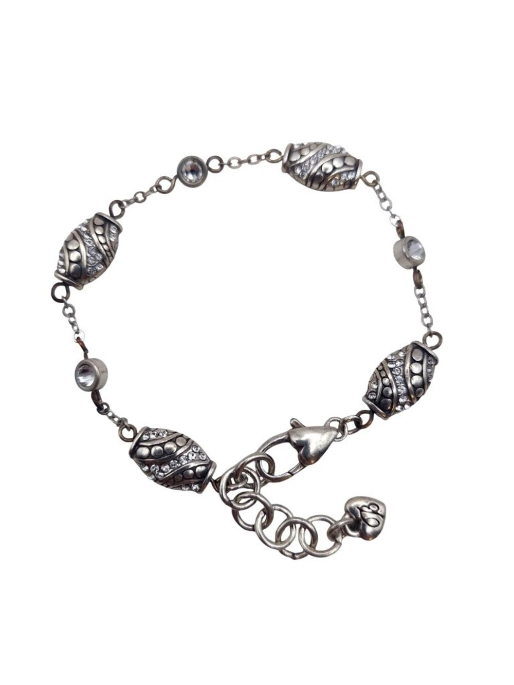 Brighton Bracelet Barrel Charm Link Silver Plated Crystal Retired Classic Gift